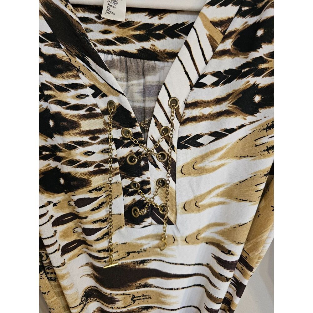 Emma & Michele Printed Wrap Dress Size M Brown Black Animal Print Belted - Picture 7 of 10